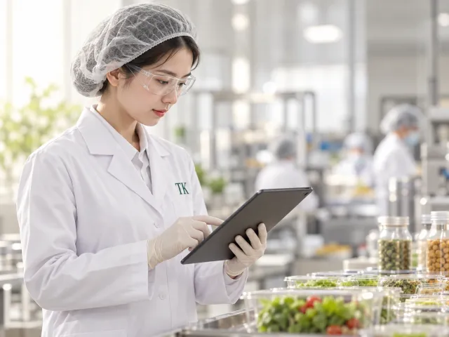 Chuyên viên QA-QC vận hành kiểm tra tiêu chuẩn HACCP và ISO trên tablet